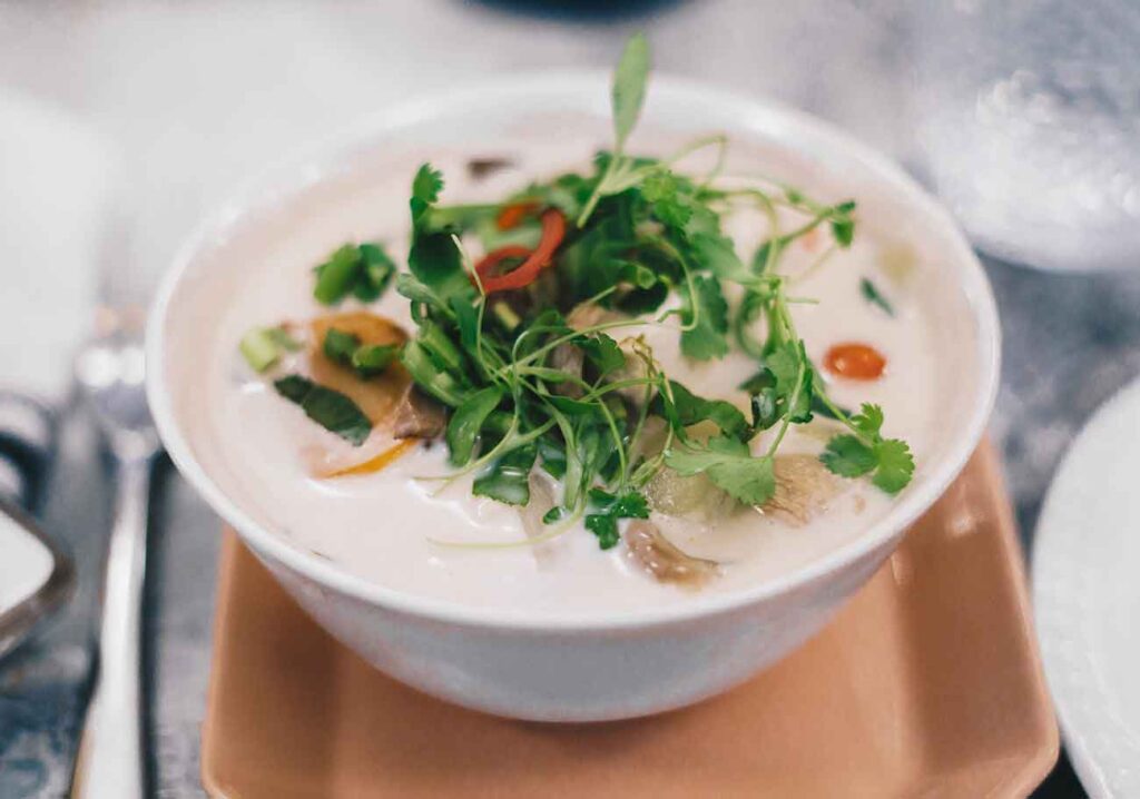 Creamy potato soup with almond milk